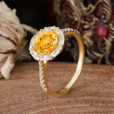 1.5 Carat Round Cut Halo Cluster Citrine Wedding Ring Pave Flower Promise Ring